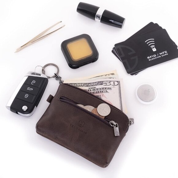 Milano Women Men Leather Coin Card Key Ring Wallet Pouch Purse Zipper Change Bag - Picture 6 of 6